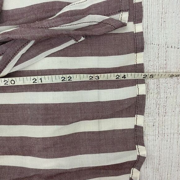 American Eagle women S hi low blouse button up tie front stripes & elastic cuffs - Picture 14 of 14